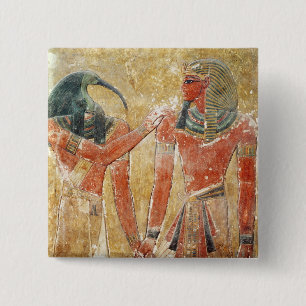 Bóton Quadrado 5.08cm O deus Thoth com Seti I no túmulo de Seti