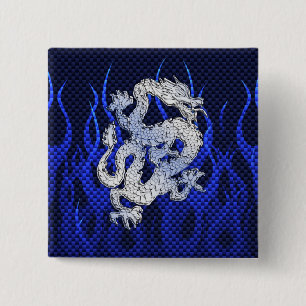 Bóton Quadrado 5.08cm O dragão no cromo gosta do estilo azul da fibra d