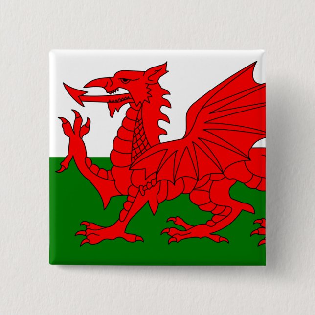 Bóton Quadrado 5.08cm O dragão vermelho [bandeira de Wales] (Frente)