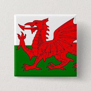 Bóton Quadrado 5.08cm O dragão vermelho [bandeira de Wales]