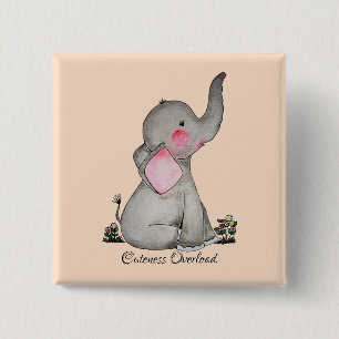 Bóton Quadrado 5.08cm O elefante bonito do bebê da aguarela com cora &