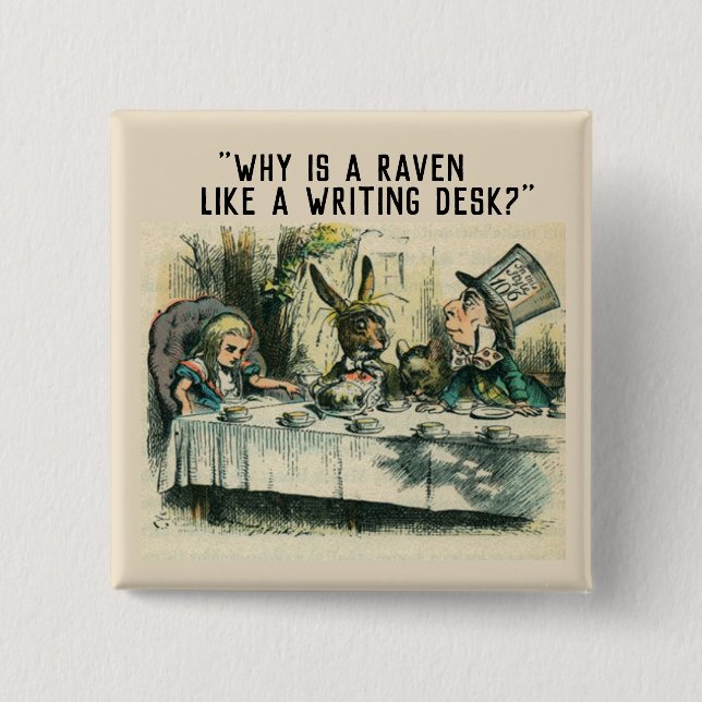 Bóton Quadrado 5.08cm O enigma do Mad Hatter (Frente)