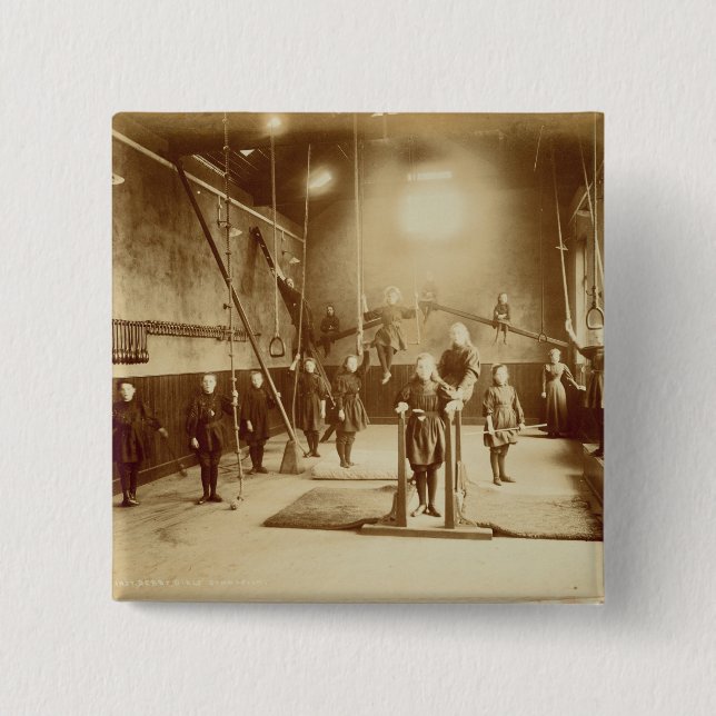 Bóton Quadrado 5.08cm O ginásio da menina na instituição surda e muda, (Frente)