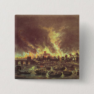 Bóton Quadrado 5.08cm O grande fogo de Londres, 1666