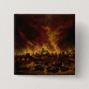 Bóton Quadrado 5.08cm O grande fogo de Londres em 1666