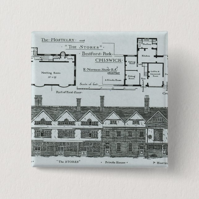 Bóton Quadrado 5.08cm O Hostelry e as lojas (Frente)
