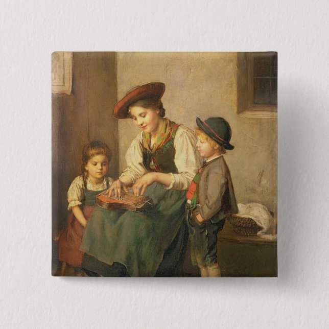 Bóton Quadrado 5.08cm O jogador do Zither (Frente)