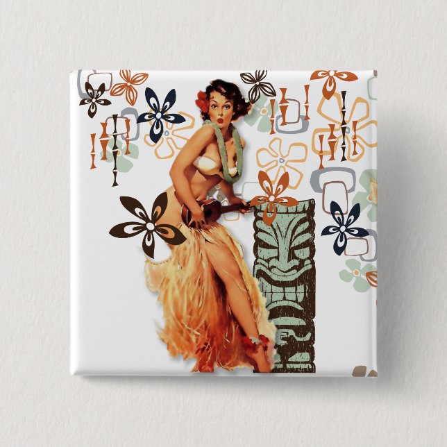 Bóton Quadrado 5.08cm O kitsch Bitsch: Aloha Oops! (Frente)