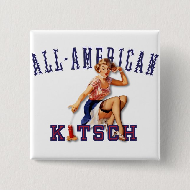 Bóton Quadrado 5.08cm O kitsch Bitsch: Kitsch Todo-Americano (Frente)
