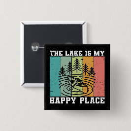 Bóton Quadrado 5.08cm O lago é o meu feliz lugar, o lago Vintage, que af