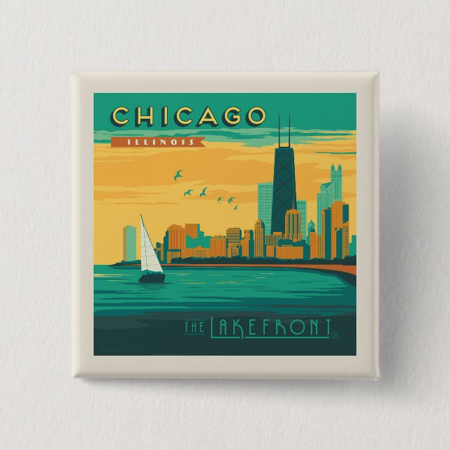 Bóton Quadrado 5.08cm O Lakefront | Chicago, Illinois (Frente)
