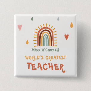 Bóton Quadrado 5.08cm O maior professor do mundo doado a Boho Rainbow