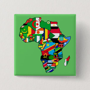 Bóton Quadrado 5.08cm O mapa africano de África embandeira a bandeira