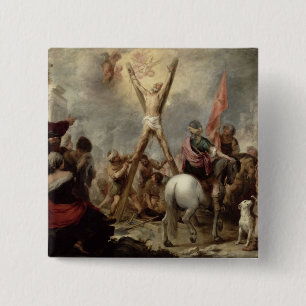 Bóton Quadrado 5.08cm O martírio de St Andrew, 1675-82 (óleo no canva
