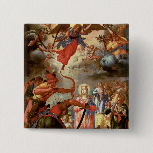 Bóton Quadrado 5.08cm O martírio de St Ursula, início do século XVII