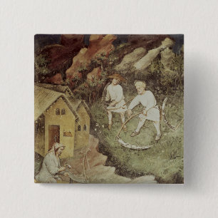 Bóton Quadrado 5.08cm O mês de julho, detalhe da colheita, c.1400