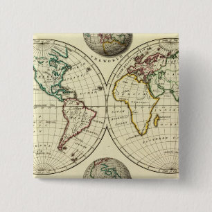 Bóton Quadrado 5.08cm O mundo com fronteiras continentais