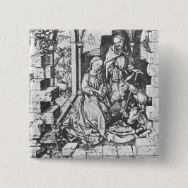 Bóton Quadrado 5.08cm O Nascimento de Jesus (por Martin Schongauer)