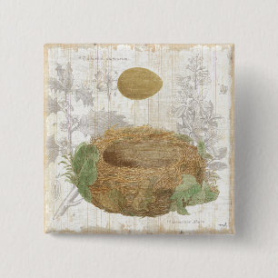 Bóton Quadrado 5.08cm O ninho de um pássaro com um ovo de Brown
