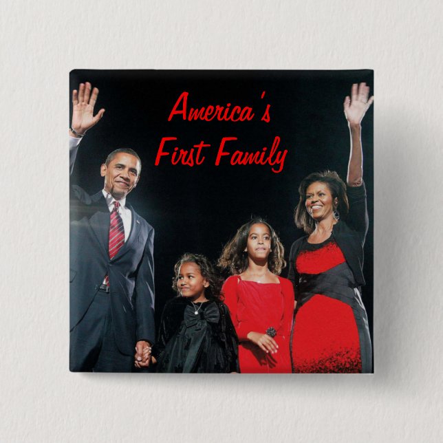 Bóton Quadrado 5.08cm O Obamas: Família de América a ?a (Frente)