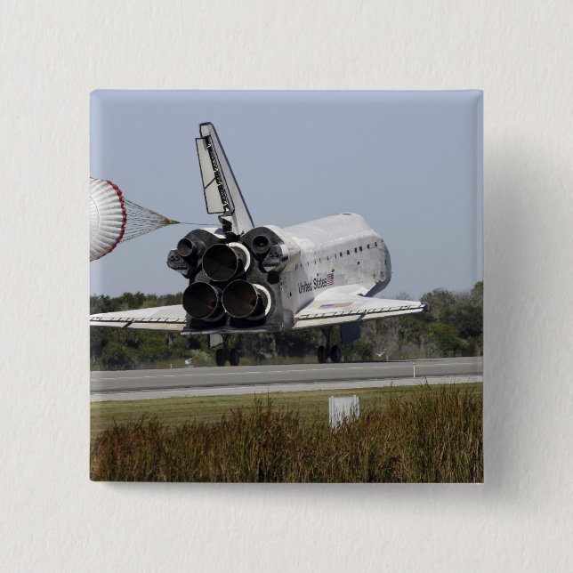 Bóton Quadrado 5.08cm O ônibus espacial Atlantis desfaz sua calha de arr (Frente)