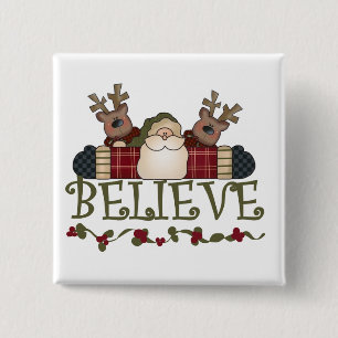 Bóton Quadrado 5.08cm O papai noel acredita t-shirt e presentes