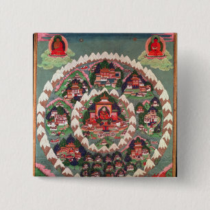 Bóton Quadrado 5.08cm O paraíso de Shambhala, bandeira tibetana