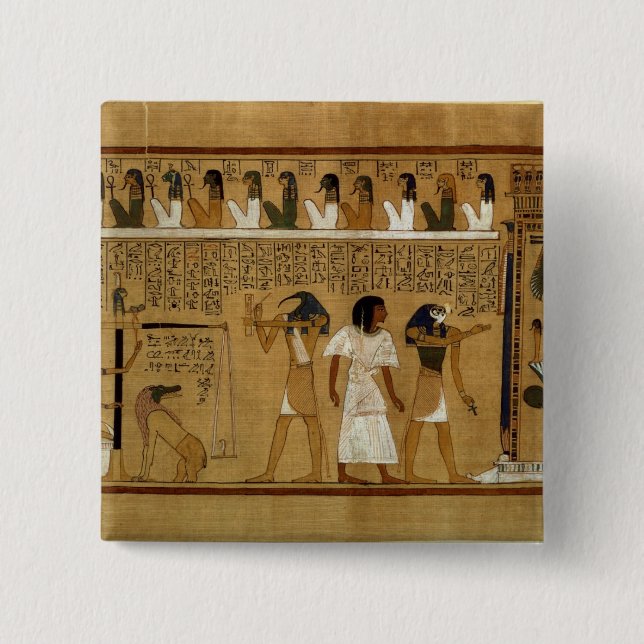 Bóton Quadrado 5.08cm O peso do coração contra a pena de Maat (Frente)