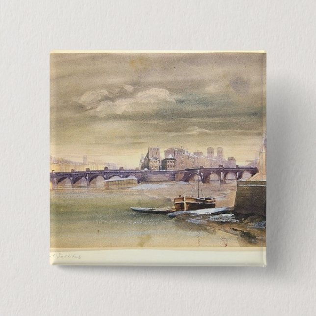 Bóton Quadrado 5.08cm O Pont-Neuf e o Ile de la Menção, 1881 (Frente)
