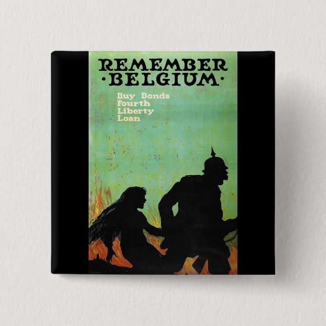 Bóton Quadrado 5.08cm O poster da propaganda "recorda Bélgica" WWII (Frente)