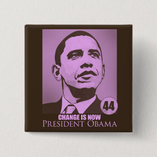 Bóton Quadrado 5.08cm O presidente Obama, mudança é agora botão