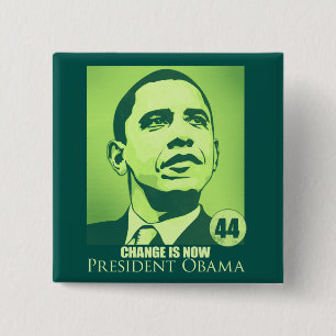 Bóton Quadrado 5.08cm O presidente Obama, mudança é agora botão verde