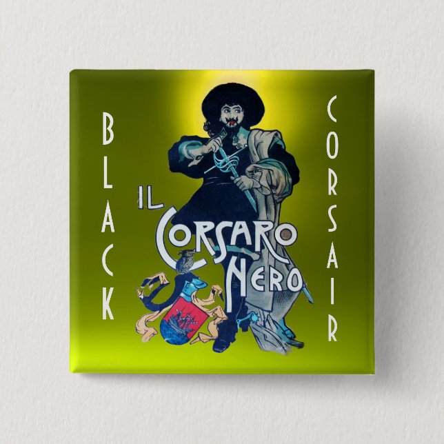 Bóton Quadrado 5.08cm O PRETO CORSAIR gem amarelo (Frente)