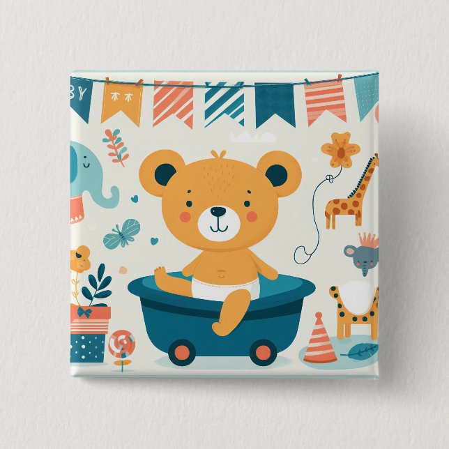 Bóton Quadrado 5.08cm O primeiro banho do bebê (Frente)