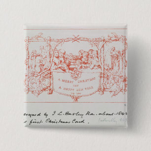 Bóton Quadrado 5.08cm O primeiro cartão de Natal, por J.C.Horsley, 1843