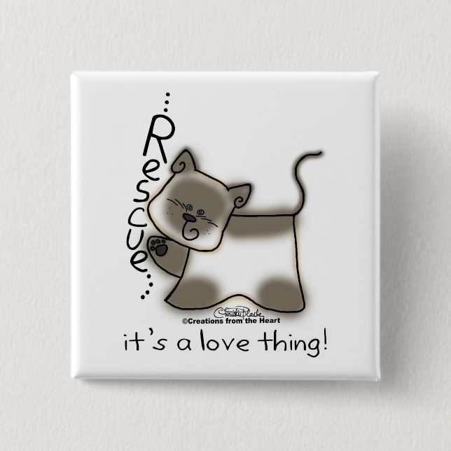 Bóton Quadrado 5.08cm O RESCUE siamês...é uma coisa de amor! (Frente)