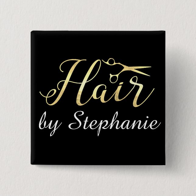 Bóton Quadrado 5.08cm O roteiro dourado Scissors o cabeleireiro do (Frente)