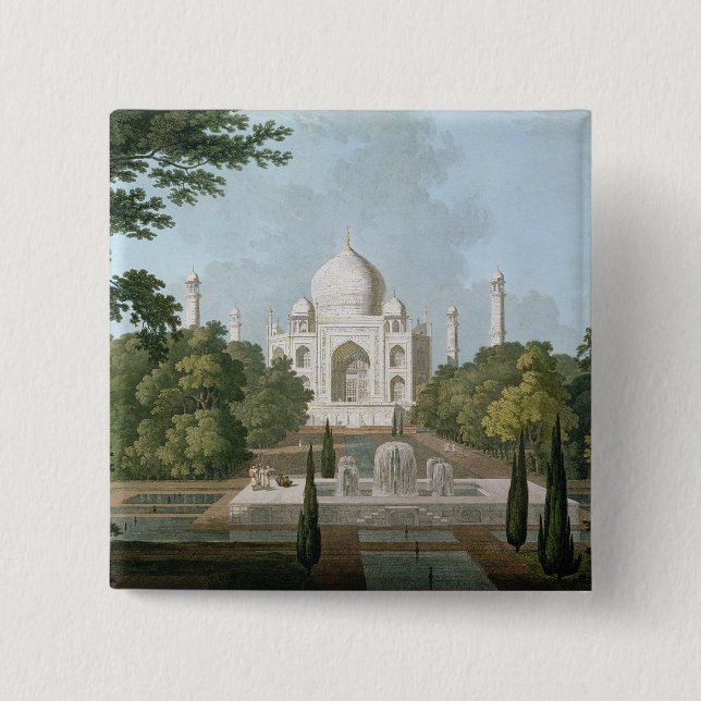 Bóton Quadrado 5.08cm O Taj Mahal, Agra, do jardim (Frente)