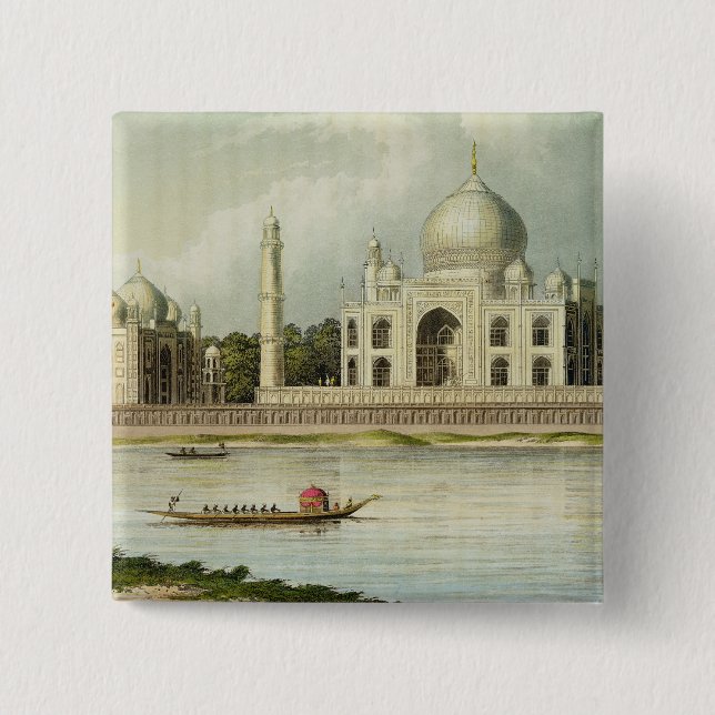 Bóton Quadrado 5.08cm O Taj Mahal, túmulo do imperador Shah Jehan e (Frente)