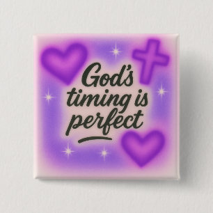 Bóton Quadrado 5.08cm o tempo de Deus é perfeito airbrush retrô anos 90