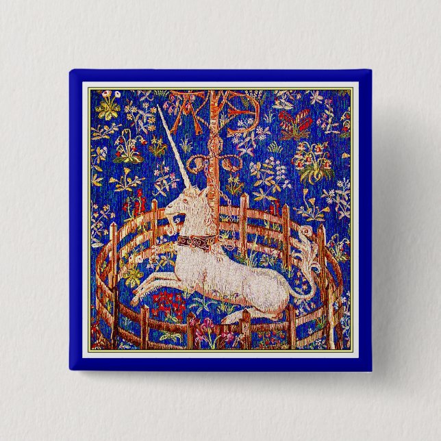 Bóton Quadrado 5.08cm "O Unicórnio em cativeiro" (Frente)