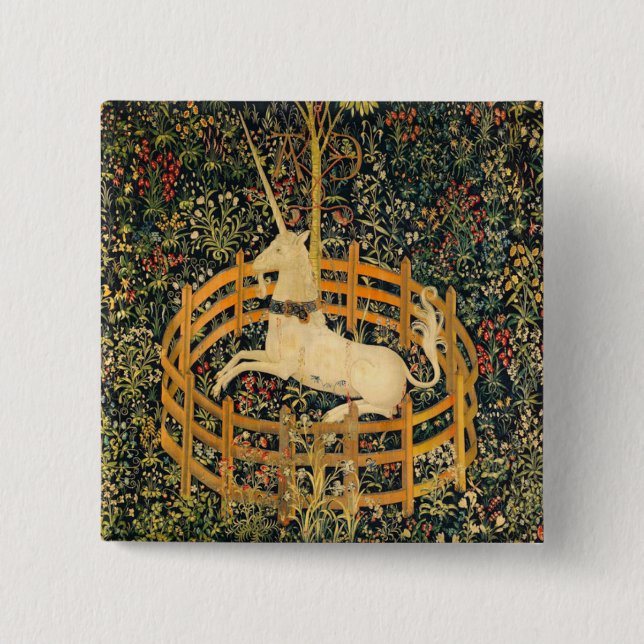 Bóton Quadrado 5.08cm O Unicórnio em cativeiro (Frente)