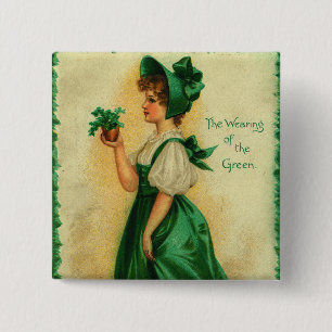 Bóton Quadrado 5.08cm "O Uso do Verde" cartão vintage, 1907