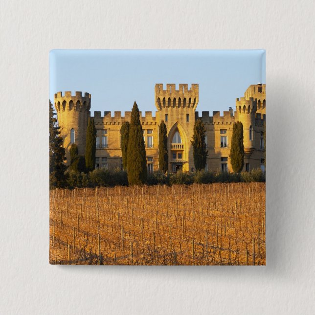 Bóton Quadrado 5.08cm O vinhedo com videiras syrah e o castelo (Frente)