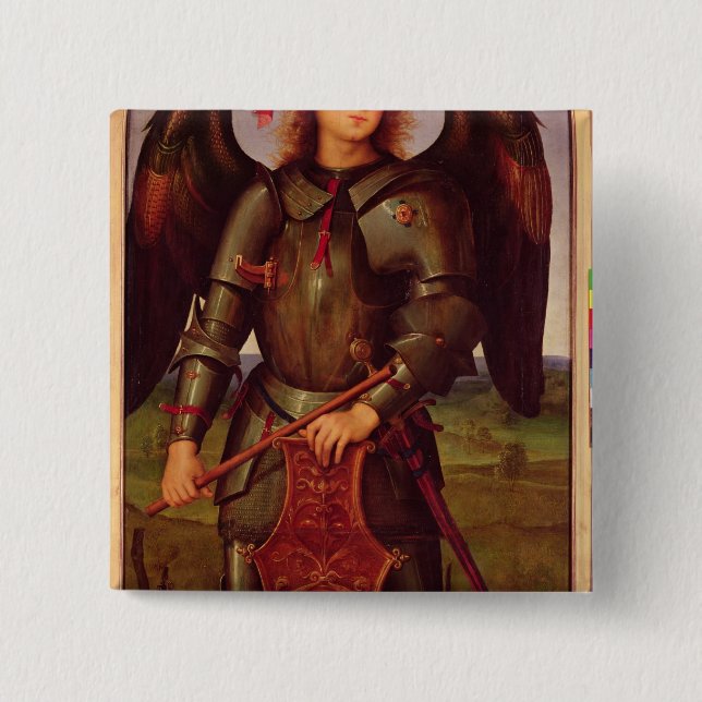 Bóton Quadrado 5.08cm O Virgin e a criança com SS. Raphael e (Frente)