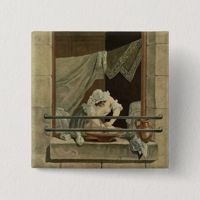 Bóton Quadrado 5.08cm O Washerwoman, gravado por J. Laurent Julien (c1 (Frente)