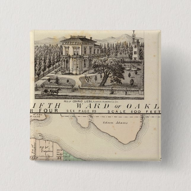 Bóton Quadrado 5.08cm Oakland, vizinhança 4 (Frente)