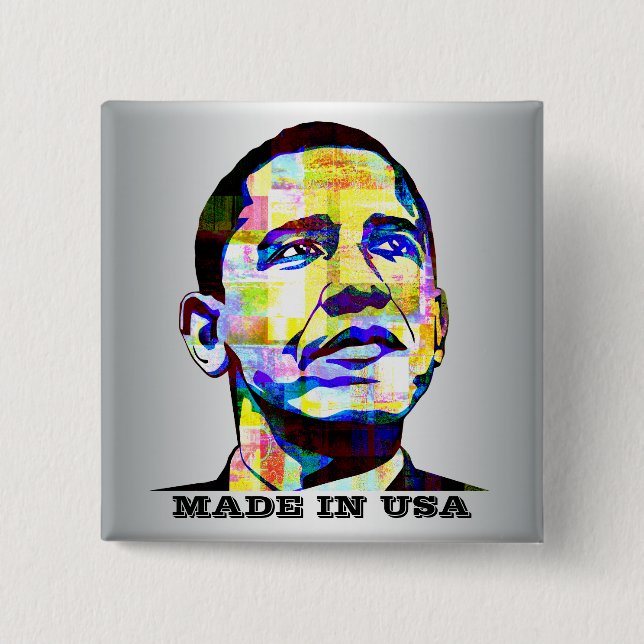 Bóton Quadrado 5.08cm Obama - Botão Made In USA (Frente)