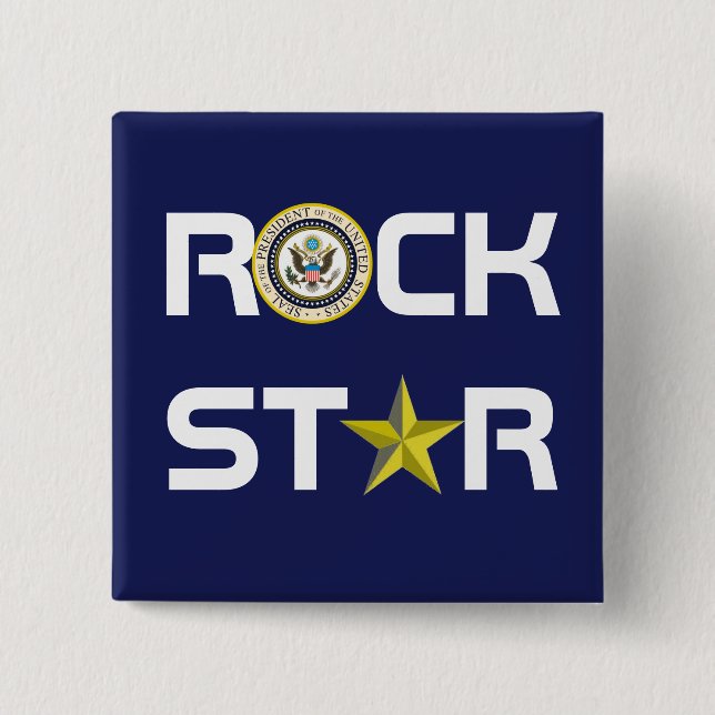 Bóton Quadrado 5.08cm Obama - estrela do rock (Frente)
