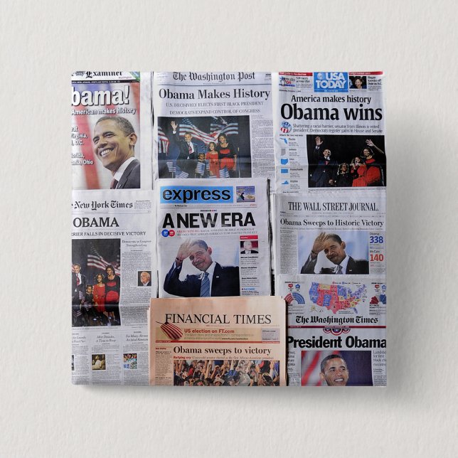 Bóton Quadrado 5.08cm Obama ganha o botão (Frente)